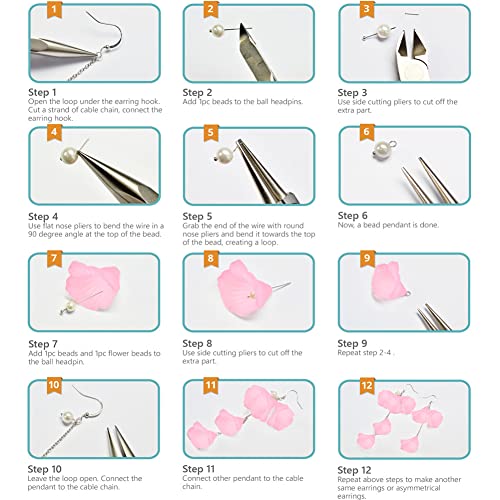SUNNYCLUE 1 Box 10 Pairs Frosted Acrylic Calla Lily Flower Dangle Earring Making Kits Pink White Acrylic Flower Beads Caps Pendants, Pearl Bead, Earring Hook Jewelry Findings Supplies, Instruction - color: Diy 10 Pairs Pink White Flower Earrings