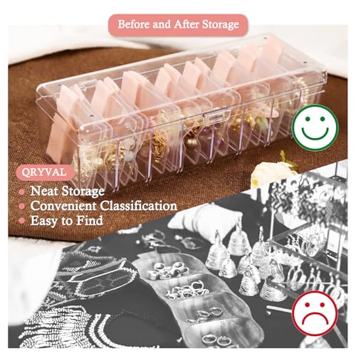 Jewelry Organizer and Storage Box with 24 EVA Anti Tarnish Bags, Travel Acrylic Case for Earrings, Necklaces & Rings, Elegant Gift for Women & Girls (S&Organizer(Clear)) - size: S&organizer(clear)