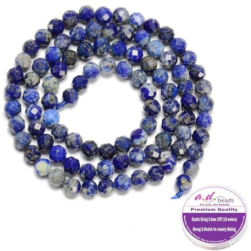 AD Beads Natural Gemstone Diamond-Cut Micro-Faceted Round Tiny 4mm Small Round for DIY Necklace Jewelry Making Beads (Lapis) - color: Lapis