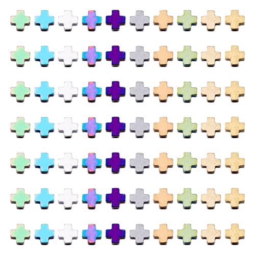 200 Pcs Hematite Cross Beads for Jewelry Making 3 mm Natural Hematite Beads Small Cross Crucifix Bracelet Charms Gemstone Round Loose Bead for Women Men Bracelet Jewelry Making - color: Hematite-Colorful
