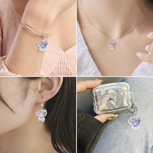 FASHEWELRY 6Pcs Alloy Rhinestone Flower Charms Pink Purple White Crystals Pendants Platinum Crafts Accessories with ABS Pearl Beads for Bracelet Necklace Earring Jewelry Making - color: Gradient Color Butterfly