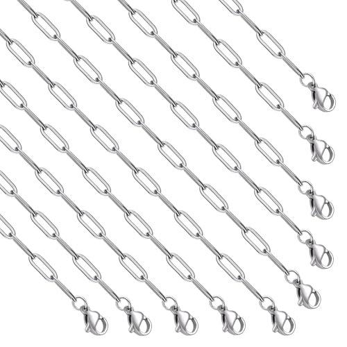 GTVOODX 10 Pack 16 Inch Necklace Chains Bulk for Jewelry Making, Stainless Steel Link Paperclip Chain with Lobster Clasps for DIY Jewelry Making - color: Silver, size: 16 Inch