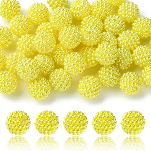 40pcs Round Acrylic Berry Beads, 12mm Large Chunky Bubblegum Beads Loose Spacer Ball Bead for Jewelry Making Earrings Necklaces Bracelets DIY Beading Crafts, Yellow - color: Yellow
