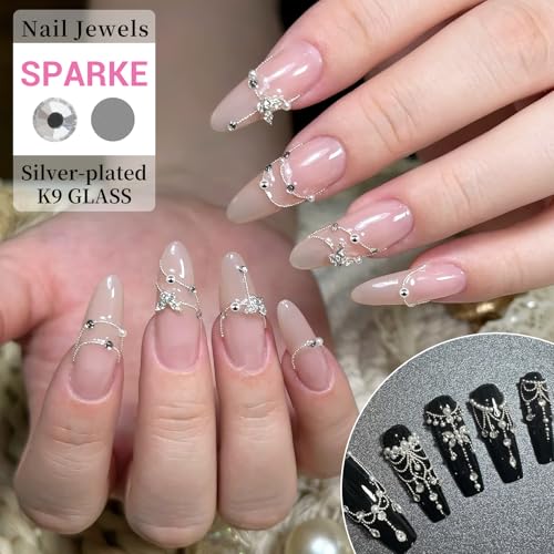3D Mini Small Metal Stainless Steel Caviar Nail Beads Balls, 0.8-3mm Gold Silver Alloy Nail Art Chain Charms Studs with Tweezers and Dual-end Brush (4-K1-metal-beads-rhinestones) - color: 4-K1-metal-beads-rhinestones