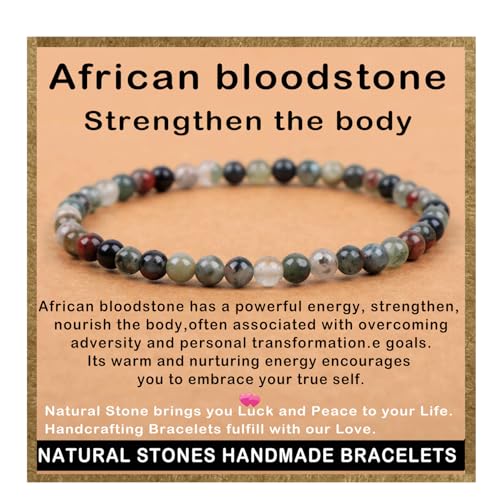 AD Beads Handmade Gemstone Stretch Elastic Bracelet Crystal Healing Reiki Nature's Beauty and Spiritual Essence Unisex - color: African Bloodstone (Strengthen the Body), size: 4mm