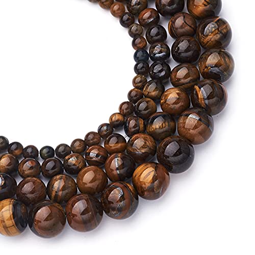 Craftdady 4 Strands Natural Round Tiger Eye Beads 4-10mm Polished Gemstone Chakra Energy Stone Loose Beads for DIY Bracelets Necklaces Earrings Jewelry Crafts, Total About 240pcs - color: Brown Tiger Eye