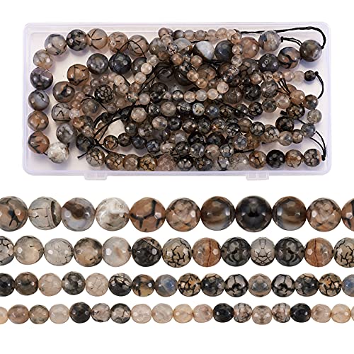 Craftdady 4 Strands Black Dragon Vein Agate Beads 6-12mm Round Natural Stone Beads Crystal Energy Healing Stone Loose Beads for DIY Jewelry Bracelets Necklaces, Total About 177pcs - color: Crystal Black Dragon Vein Agate