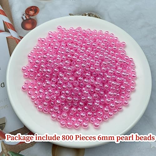 Pinhoollgo 800pcs Pearl Beads 6mm Round Pearl Beads with Hole for DIY Bracelet Necklace Jewelry Making Supplies Handmade Craft(Pink) - color: Pink, size: 6mm/800pcs