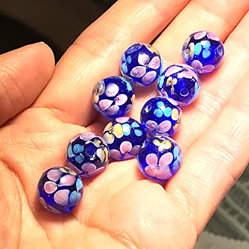 Artsy Crafts 20 Pcs 12mm Lampwork Flower Glass Beads, European Murano Glass Beads, Handmade Loose Crystal Beads for Jewelry Making Charm Bracelet Necklace Earrings Rosary (Navy Blue) - color: Navy Blue