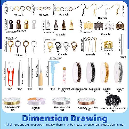 Glarks 1589Pcs Jewelry Making Kit, Jewelry Making Supplies Kit with Jewelry Making Tools, Jewelry Wires, Charms, Jewelry Findings for Jewelry Making, Repair and Beading - size: 1488pcs