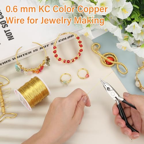 ModaCraft 22 Gauge Tarnish Proof Jewelry Wire Gold (164ft/50m) + 4-in-1 Professional Jewelry Pliers Set | Fade-Resistant Copper Craft Wire for Beading DIY Jewelry Making Supplies Kit - color: Gold, size: 22 Gauge