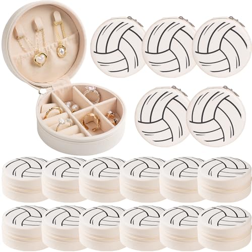18-Pack Volleyball Travel Jewelry Case Round Volleyball Stuff Portable Jewelry Organizer Storage Case for Team Athletes & Sports Enthusiasts Christmas Events & Milestones - style: Volleyball-18