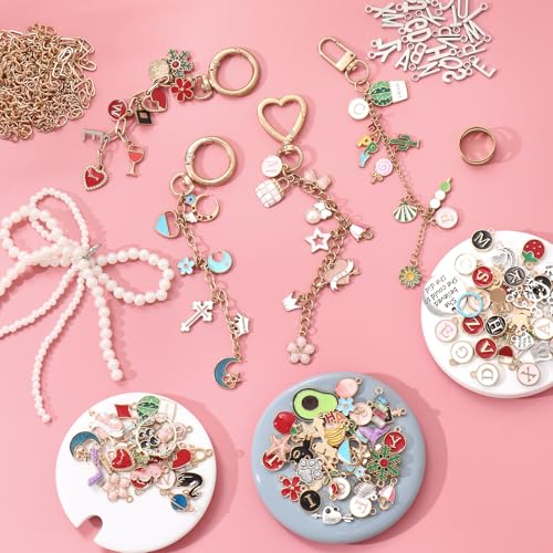 ASTNIC 316PCS Keyring Making Kit & Bag Charm Kit with Charms, Key Ring Hoop, Pliers, DIY Jewellery Making Supplies for Bracelet, Necklace and Jewelry Making, Gifts for Girls, Women, Adults - color: Gold-316PCS