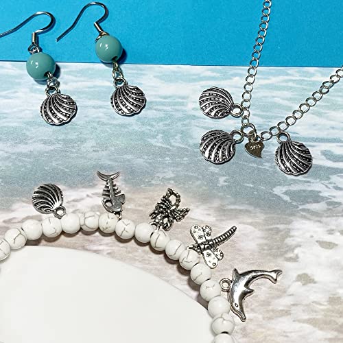 Heather's cf Silver Sea Charms – Antique Pendants, Non-Tarnish, Lead-Free & Nickel-Free, Bulk Ocean Animal Charms for DIY Jewelry, Bracelets, Necklaces, Earrings, Beach Craft Supplies (Sea Animals) - color: Seashell Scallop - 90 Pc