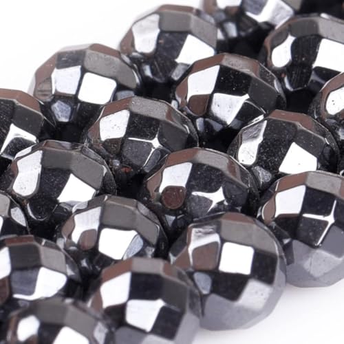 HAAMIIQII 65pcs 6mm Natural Black Hematite Loose Gemstone Beads Faceted Round Spacer Stone Beads for Jewelry Making DIY Bracelets Necklaces Crafting - color: Faceted Round, size: 6mm