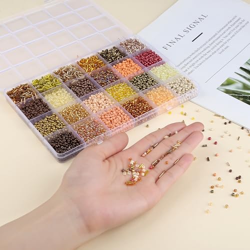 ZHIYUXI 7500Pcs Gold Glass Seed Beads Kit for Jewelry Making with Bugle Tube Bead 24 Colors Waist Embroidery Beads for DIY Bracelet Necklace Making Craft Beading Kit - color: C-Gold
