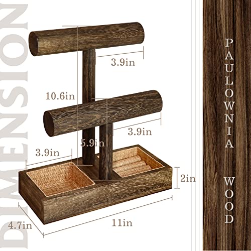 LadyRosian 2 Tier Wooden Display Jewelry Accessory Stand Jewelry Bracelet Holder Bangle Watch Necklace Storage Jewelry Box Organizer, (Brown-2 layers) - color: Brown 2-Tier