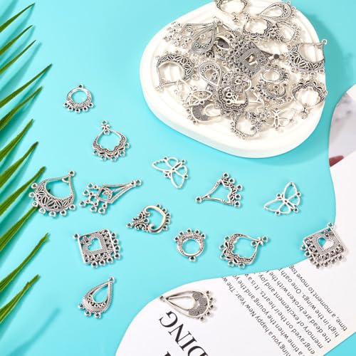 KISSITTY Tibetan Style Alloy Chandelier Component Links for Jewelry Making - color: Antique Silver # Mixed Shape 2