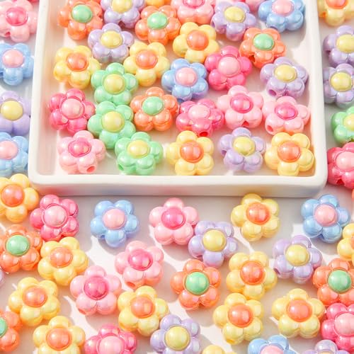 150pcs Ab Color Flower Acrylic Beads Rainbow Sun Flower Beads for Jewelry Making Handmade DIY Bracelet, Charms Keychain Craft Supplies (Sun Flower) - color: sun flower