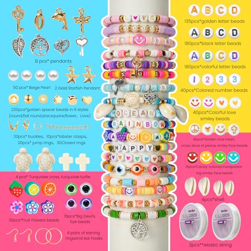 Gionlion 30,000 Pcs Clay Beads Bracelet Making Kit, 168 Colors 8 Boxes Flat Preppy Beads for Friendship Bracelets, Jewelry Kit with Pendant Charms Elastic String Crafts Arts Crafts Mothers Day Gifts