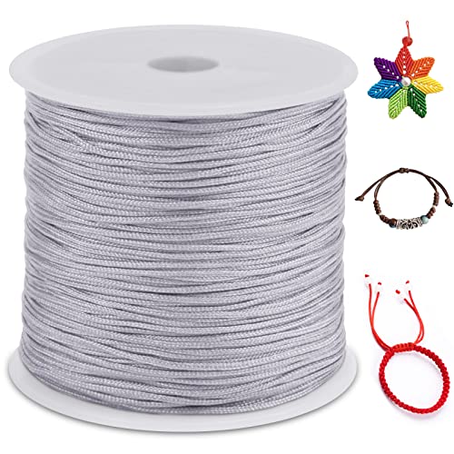 0.8mm Nylon Cord 328 Feet Satin Rattail Cord Nylon String for Bracelets Making, Jewelry String Macrame Cord Bracelet Thread for Necklace Chinese Knotting Beading Jewelry (Gray) - color: Gray, size: 0.8mm