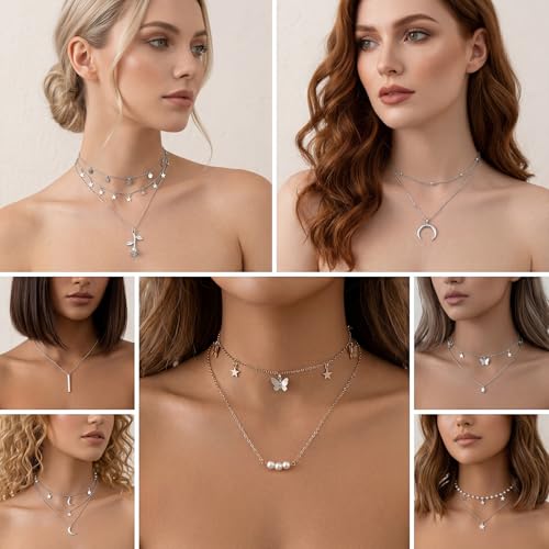 Kenning 30 Pcs Mother's Day Necklace Gifts Bulk Pendant Necklace Set for Women Gold Plated Acrylic Adjustable Clavicle Chain with Card - color: Silver, style: Stylish Mixed Style