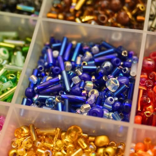 Jabrand 12 Colors Seed Beads and Bugle Beads Kit, 120g/6000pcs Mixed Craft Glass Beads for Bracelets Jewelry Making Clothing DIY