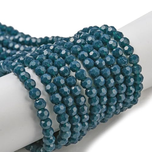 Perlin Czech Bohemian Crystal Glass Beads Faceted Round 4mm 90 Pieces Loose Spacer 1 Strand Beads for DIY Jewelry Earrings Necklace Bracelet Making (Indian Sapphire Opaque) - color: Indian Sapphire Opaque