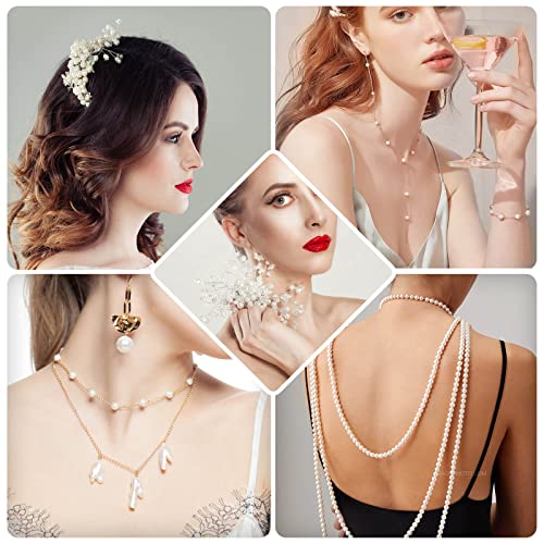 Anezus Ivory Faux Fake Pearls, 8 MM Sew on Pearl Beads with Holes for Jewelry Making, Bracelets, Necklaces, Hairs, Crafts, Decoration and Vase Filler, 800pcs - size: 8 Mm