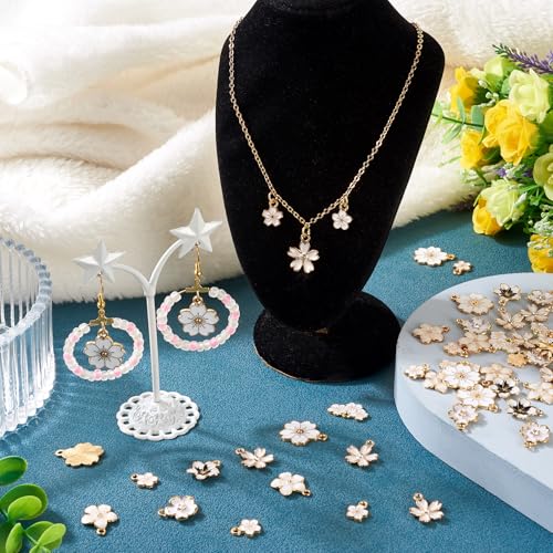 Craftdady Enamel Dangle Charms Pendant Food Animal Flower Cute Charms Colorful Metal Fruit Pendants Hang Ornament for Craft Bracelet Necklace Earring Key Chains Jewelry Making - color: White Flower