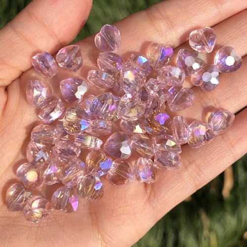 70pcs 8mm AB Pink Faceted Heart Beads for Jewelry Making Crystal Glass Beads for Bracelets Necklace Crafts, Friendship Bracelet Kit, Love Gifts - color: AB Pink