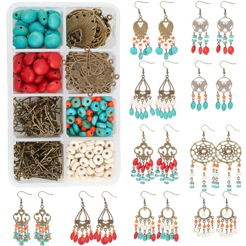 SUNNYCLUE 1 Box DIY Make 10 Pairs Bohemian Chandelier Earrings Making Kit Including Chandelier Links Turquoise Beads Earring Findings for Women Beginners DIY Earring Jewelry Making Crafts - color: Chandelier Bohemian Style F