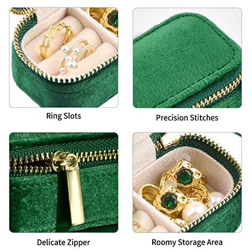 TAIMY Travel Jewelry Case, Mini Jewelry Travel Case, Velvet Small Travel Jewelry Box, Portable Jewelry Travel Organizer Box for Rings Earrings Necklaces(Emerald Green) - color: Mini-Emerald Green