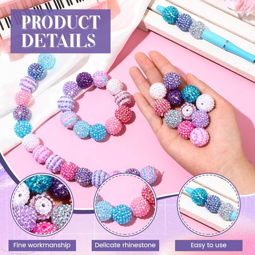 40 Pcs 20 mm Rhinestone Beads Bulk Crystal Round Disco Ball Chunky Bubblegum Beads for Pens Bracelets Charms Craft European Style Jewelry Making Supplies Christmas(Mermaid Color) - color: Mermaid Color