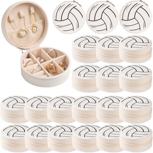 24-Pack Volleyball Travel Jewelry Case Round Volleyball Stuff Portable Jewelry Organizer Storage Case for Team Athletes & Sports Enthusiasts Christmas Events & Milestones - style: Volleyball-24