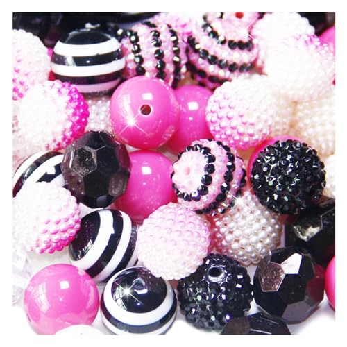Exway 48 Pcs 20mm Black Pink Acrylic Resin Rhinestone Bubblegum Beads, Round, Large, Sparkly Craft Beads for Pen, Beadable Keychain, Bracelet, Necklace, DIY Jewelry Making Supplies - color: Black