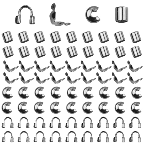 1400 Pieces Brass Tube Crimp Beads Wire Guardians Crimp Bead Knot Covers Bead Tips Knot Covers for DIY Bracelets Necklaces Jewelry Making Crafts Supplies(Gun Black) - color: Gun Black