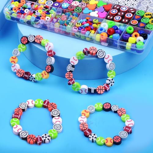 BBita 1000PCS Polymer Clay Beads Bracelet Making kit, 24 Style Cute Fun Beads Sports Ball Volleyball Softball Baseball Basketball Soccer Rugby Football Charms for Jewelry Making DIY for Women Girls - color: C1#Style 3