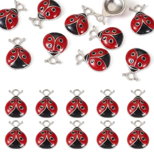 Craftdady Enamel Dangle Charms Pendant Food Animal Flower Cute Charms Colorful Metal Fruit Pendants Hang Ornament for Craft Bracelet Necklace Earring Key Chains Jewelry Making - color: Red Ladybug