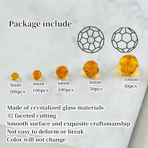 480pcs Crystal Glass Beads 3mm 4mm 6mm 8mm 10mm Round Faceted Glass Spacer Beads for Bracelets Necklace Earring DIY Jewelry Making Craft(Orange) - color: Orange