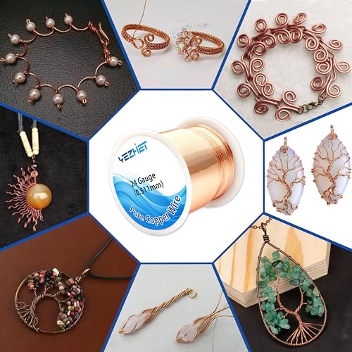 24 Gauge Solid Soft Copper Wire (850Ft, 16OZ) for Electroculture Gardening Plants, Bare Pure Copper Wire Jewelry Making Craft - size: 24GA