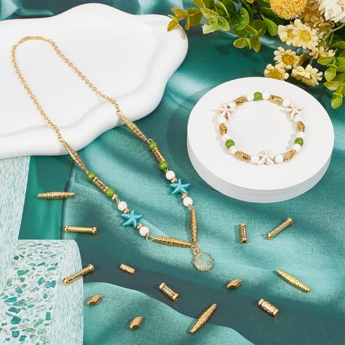 SUNNYCLUE 1 B0X 150Pcs 5 Styles Gold Tube Bead Tibetan Spacer Beads Alloy Metal Hollow Column Barrel Drum Long Hole Spacers Loose Beads for Jewelry Craft Making Necklace Bracelet Earrings Beginners