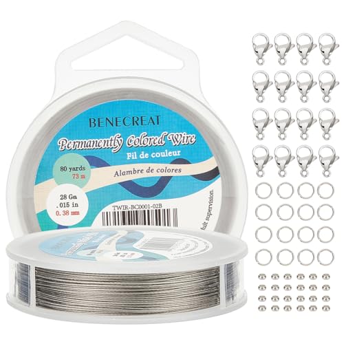 BENECREAT 240-Feet 0.015inch/0.38mm Stainless Steel 7-Strand Beading Wire with 200pcs Jump Rings, 50pcs Crimp Beads and 30pcs Lobster Claw Clasps for Jewelry Making - size: 0.38mm, style: 7 Strand