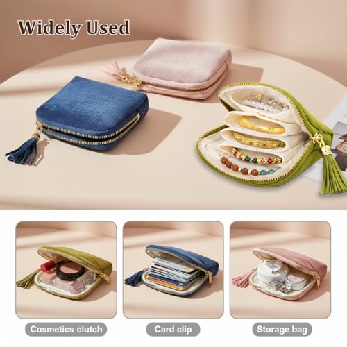 Small Travel Jewelry Pouch for Women, Compact Travel Jewelry Pouch with Layered Storage, Zippered Jewelry Travel Bag for Rings, Earrings, Bracelets, Necklaces (Ocean Blue) - color: Ocean Blue