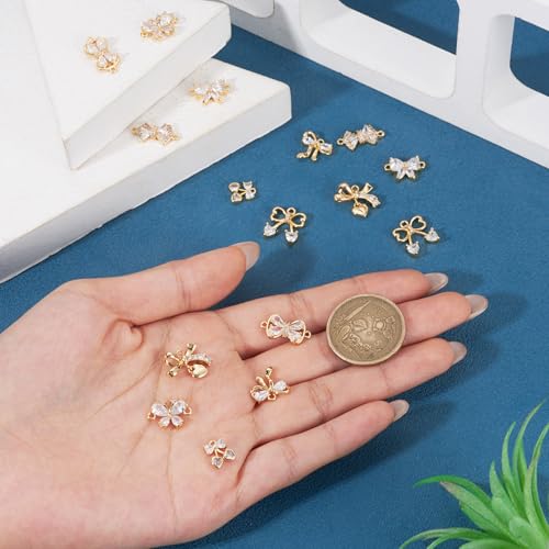 FASHEWELRY Golden Bow Connector Charms Bulk, Christmas Bowknot Link Charms, Infinity Links Geometric Hollow Bezel Pendants for Earring Bracelet Necklace Keychains Jewelry Making - color: 18K Gold Plated-Bowknot