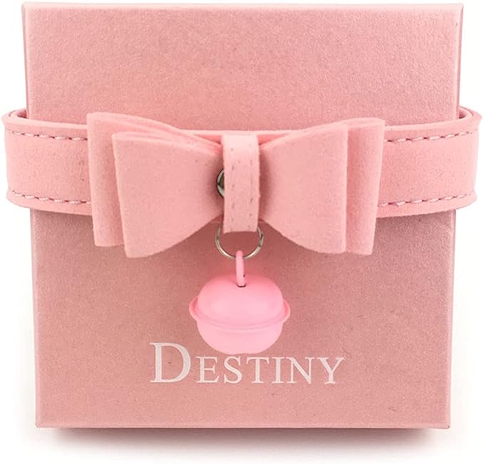 Destiny Love Bell Padlock Choker Collar Necklace Lolita Bow Collar Cat Kitty Velvet Necklace with Heart Lock and Key with Box for Women and Men