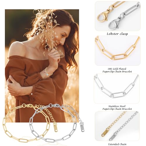 Wurosi 30PCS 18K Gold Plated Charm Bracelet Chains 6.3Inch Stainless Steel Bracelets Chain Bulk Link Bracelet with Lobster Clasps for Women DIY Bracelets Crafts Supplies(Gold+Silver) - color: Bracelets 30 PCS Gold+Silver