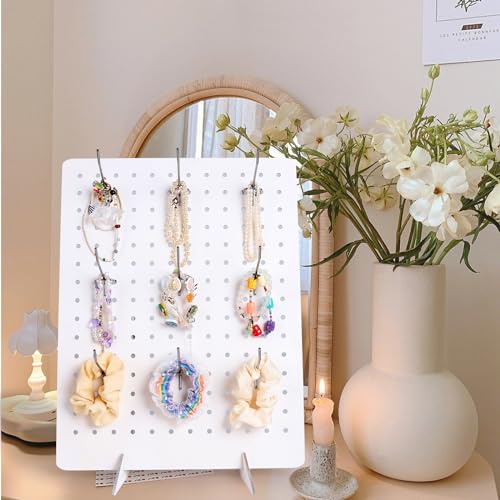 2 Pcs Wooden Pegboard Display Stand with 20 Pcs Metal Hooks for Craft Shows 17" X 13" Jewelry and Key Ring Retail Display Racks Retail Rack Pegboard Display Board for Selling Peg Board Rack Organizer