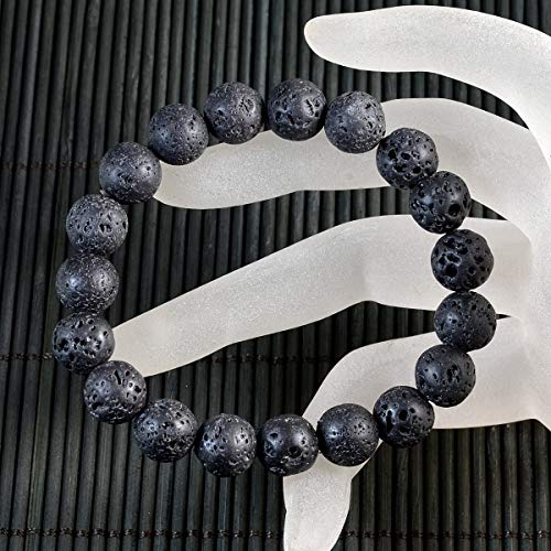 AD Beads Natural Gemstone Round Beads Stretch Bracelet Healing Reiki 10mm (Black Lava Rock) - color: Black Lava Rock
