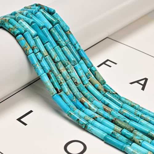30 Pcs 4x13mm Turquoise Blue Sea Sediment Imperial Jasper Round Tube Beads for Jewelry Making Bracelets DIY Crafts - color: Turquoise Blue Sea Sediment Jasper, size: 4x13mm